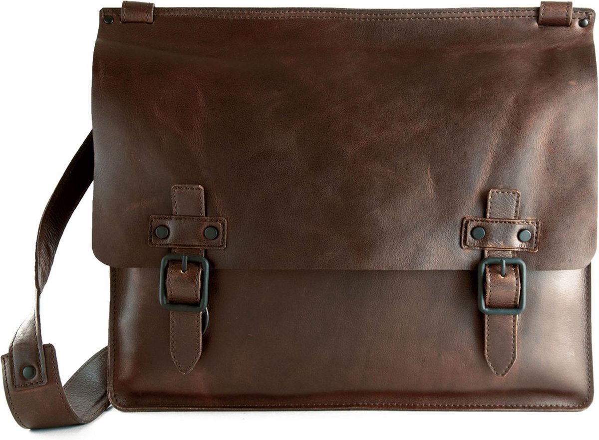 HAROLD'S Leren Business tas Schoudertas met laptopvak Aberdeen Messengerbag Brown Donkerbruin