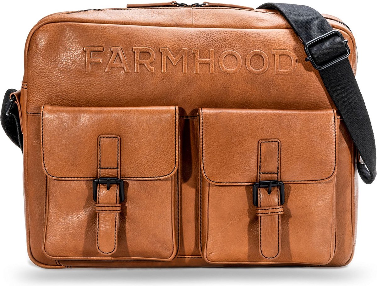 Farmhood Leren Business tas Schoudertas met laptopvak Memphis Messenger RV 1F Cognac Bruine