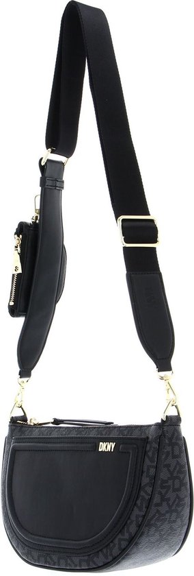Sac Bandoulière DKNY Lexi Double Demi – En PVC Texturé Noir, Logo Discret, Fermeture éclair – Sac De Soirée Ajustable Pour Femme