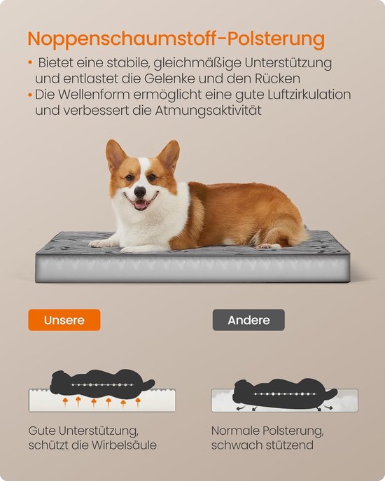 FurnStar - Hondenbed - Hondenkussen - Wasbaar - Hondenmat - Afneembaar - Waterdicht - Voor middelgrote honden - 91 x 68 x 8 cm - maat L - Grijs