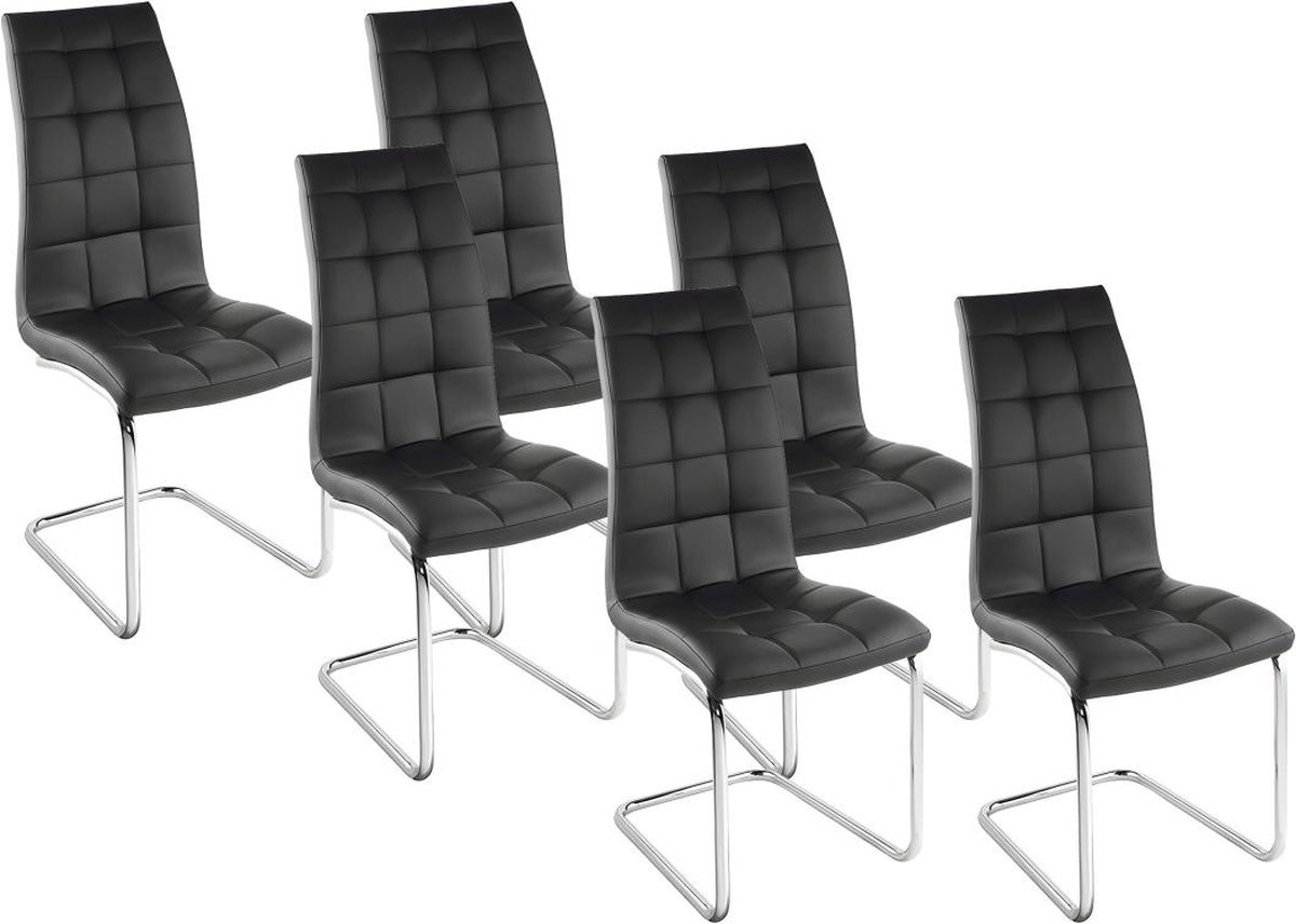 Vente-unique Set van 6 stoelen NADYA - Kunstleer - Zwart