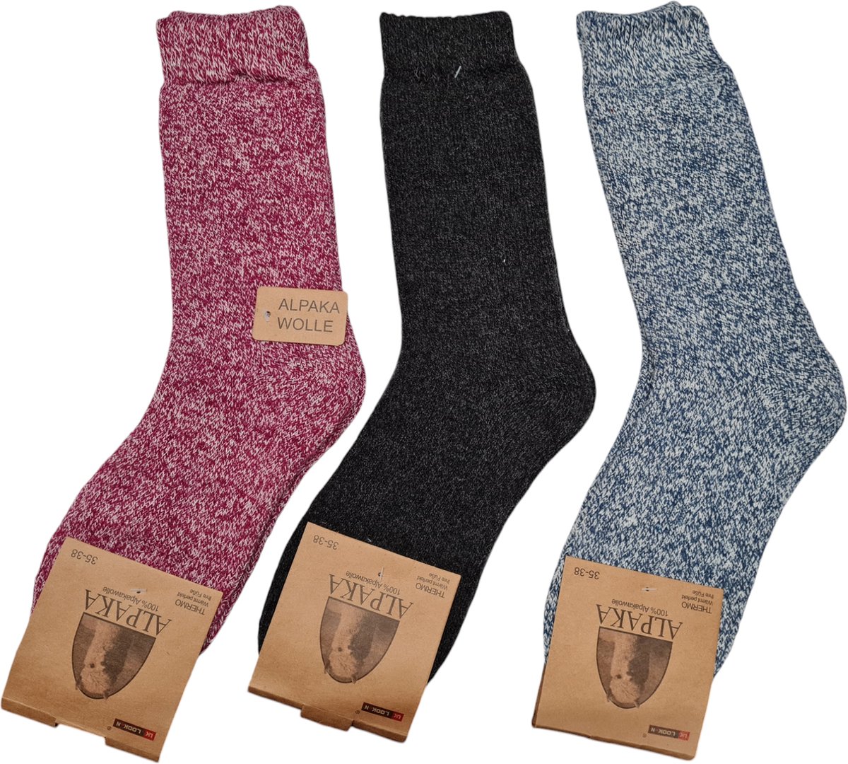 Alpaca Wollen Sokken- Huissokken - Wintersokken - Thermosokken - 3Pack - Roze Zwart Blauw - 35-38