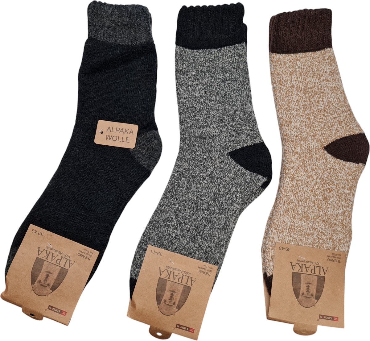 Alpaca Wollen Sokken- Huissokken - Wintersokken - Thermosokken - 3Pack – Zwart Grijs Bruin - 43-47