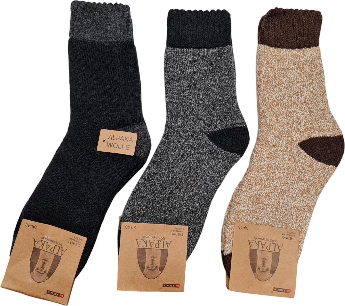 Alpaca Wollen Sokken- Huissokken - Wintersokken - Thermosokken - 3Pack – Zwart Grijs Bruin - 39-43