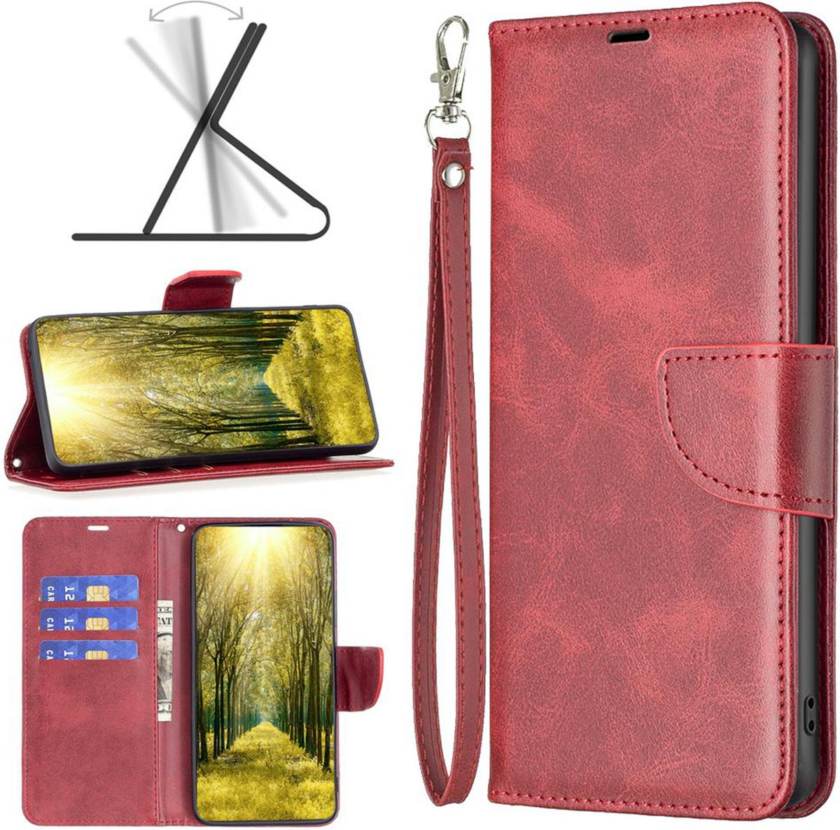MobyDefend Hoesje - Geschikt voor Motorola Moto G54 - Wallet Book Case Met Koord - Rood