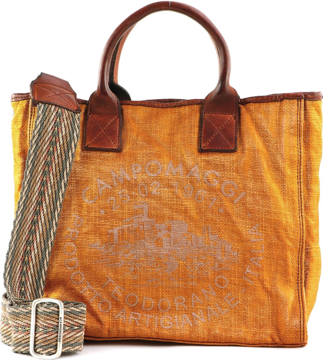 CAMPOMAGGI Handtas Schoudertas Oberon Shopping Bag Beige + T / Cognac + St.Marrone Mosterdgeel