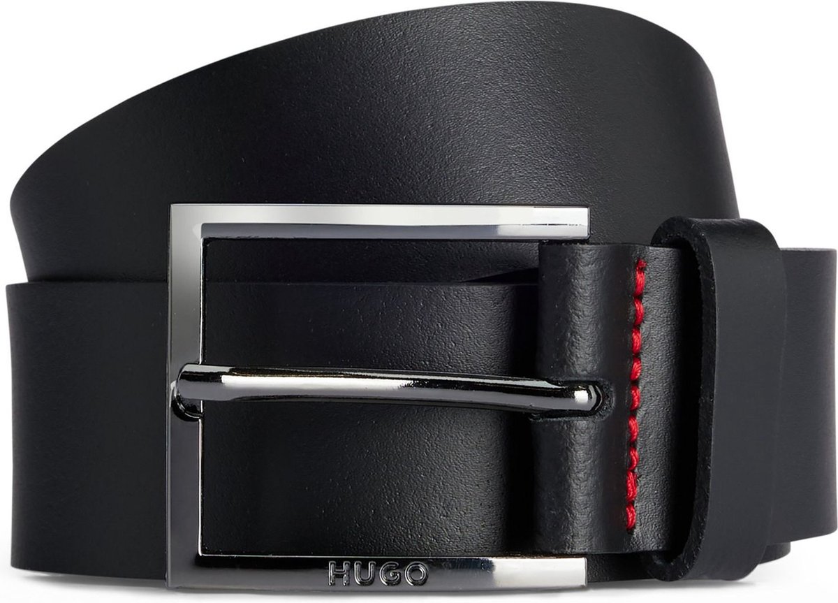 HUGO Leren Riem Geek Sz35 Leather Belt W120 Black Zwart