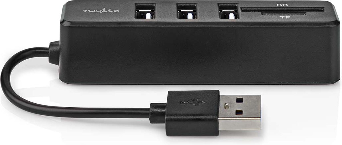Nedis USB-Hub - 1x USB-A - 3x USB A Female - 5-Poorts poort(en) - USB 2.0 - USB Gevoed - SD & MicroSD
