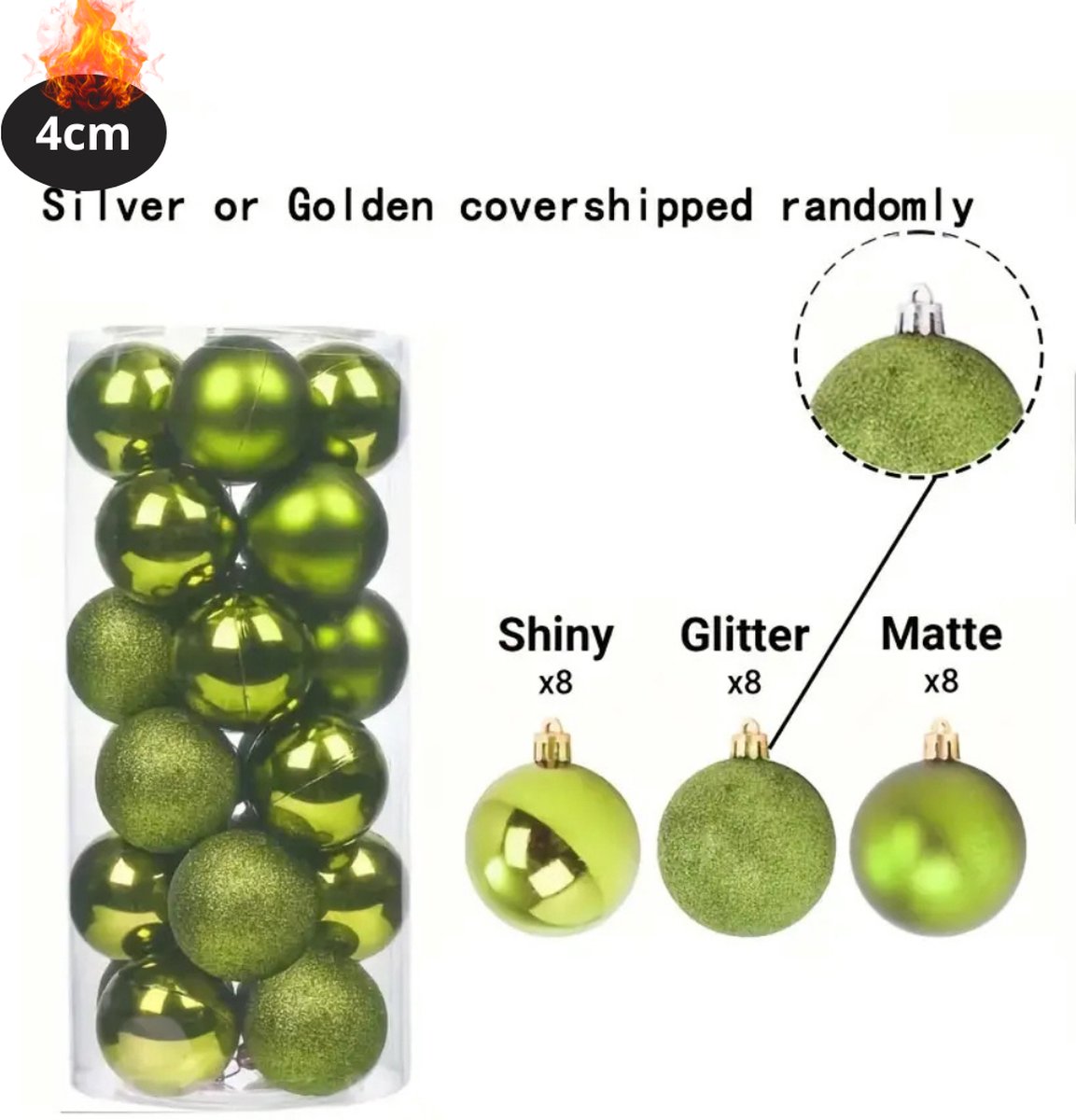 Bovista Kerstballen - Kerstversiering - Plastic - Appelgroen - 4 cm - 24 stuks