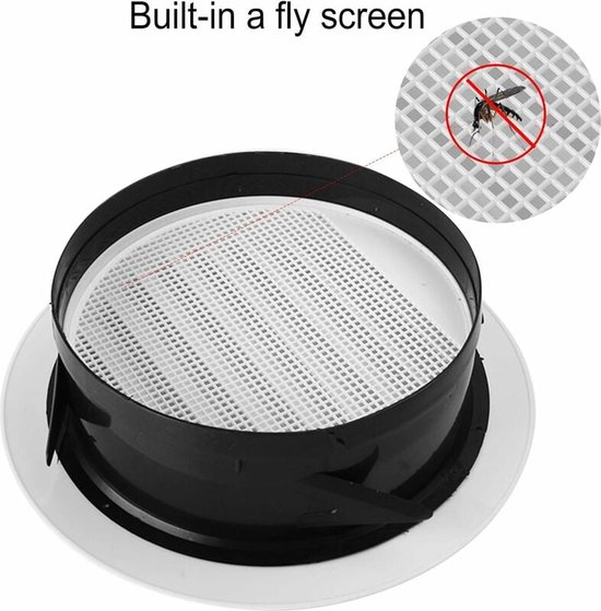 Ventilatierooster 75mm, wit met kraag | Kunststof schoepenrooster