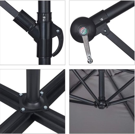 zweefparasol met voet - Ø 300 cm - met hoes en zwengel - draaibaar - kruisvoet - grijs