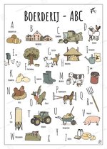 ABC Poster Boerderij - 30 x 40 cm - Educatieve Letterposter met Handgetekende Illustraties - Kinderkamer & Wanddecoratie - Woondecoratie - Relatiegeschenk