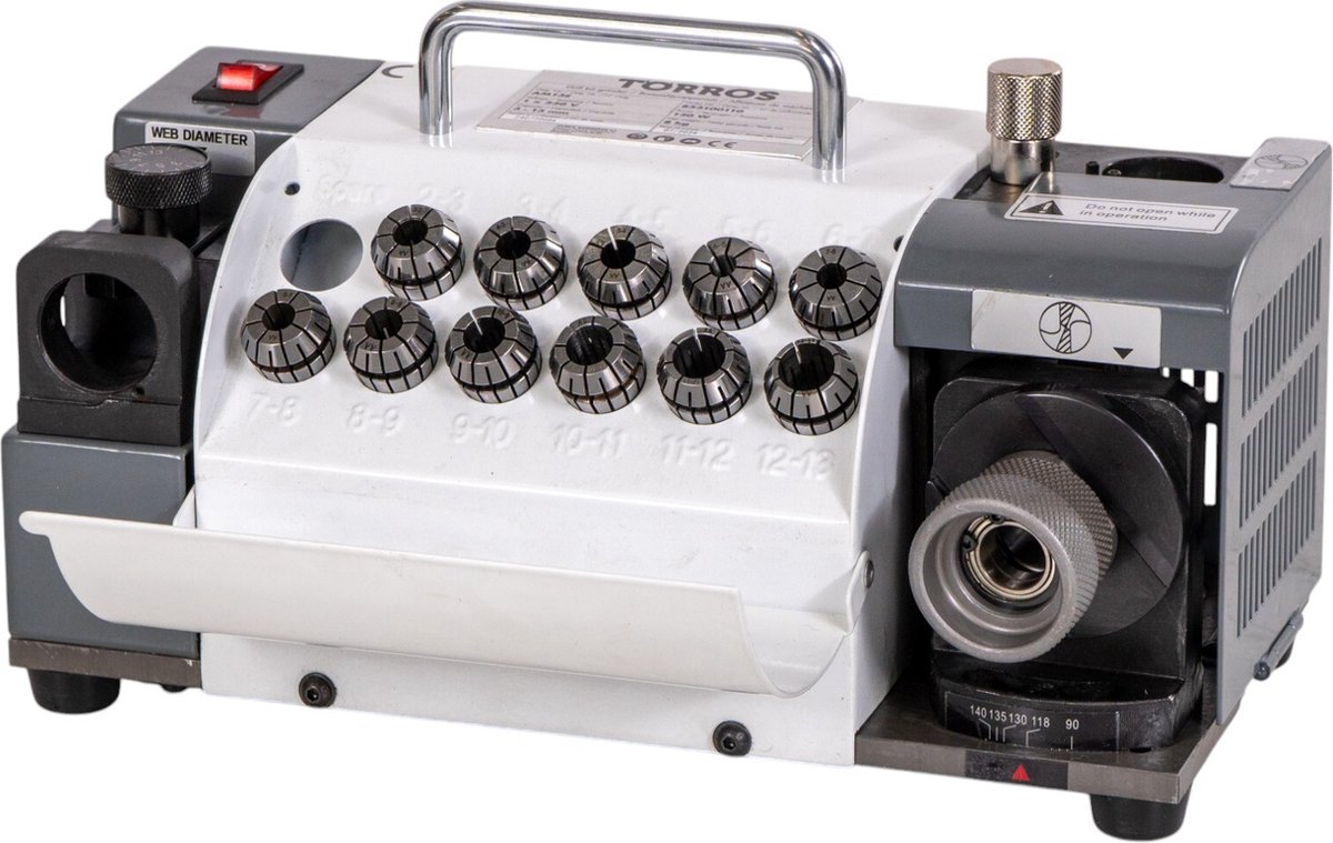 Handige borenslijper van 3 tot 13 mm 5500 tpm 0,12 kW 230V inclusief 11 spantangen ER20 en CBN slijpsteen Torros AM13E