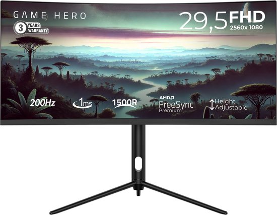 GAME HERO® 29.5 inch Curved Ultrawide Gaming PC Monitor - 200 Hz - 1ms