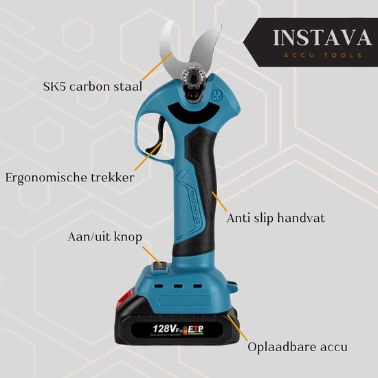 Instava Elektrische Snoeischaar zonder Accu - Geschikt Voor Makita 18v Accu - Ø35MM - Incl. Accessoires en Opbergkoffer van Instava — afbeelding 5