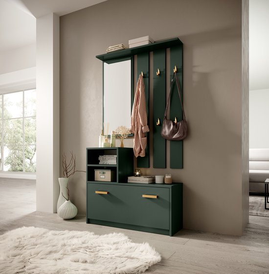 Selsey Yesfir - Ensemble d'entrée avec miroir - Vert bouteille