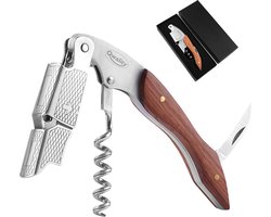 Luxe Wijnopener – Kurkentrekker - Kelnersmes – Wijn Opener - Flesopener - RVS met Houten Handvat – 2-staps hefboommechanisme – Cadeau voor hem haar - Qwality