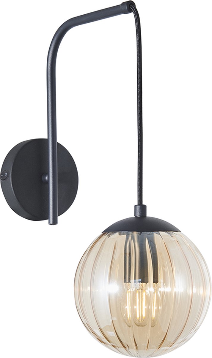 Olucia - RIFKA - Wandlamp - Amber / Zwart - Vorm: Rond
