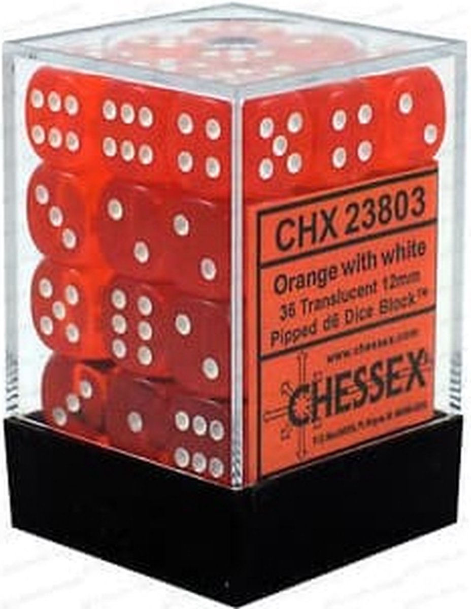 Chessex Doorschijnend Oranje/wit D6 12mm Dobbelsteenset (36 stuks)