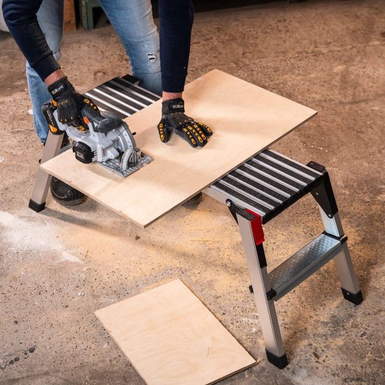 COSTWAY Aluminium Work Platform, Folding Workbench with Non-Slip Mats, Work Platform 150 kg Load Capacity, Step Bench with Safety Locks, Stepladder for Home, Office, Workshop and Garage