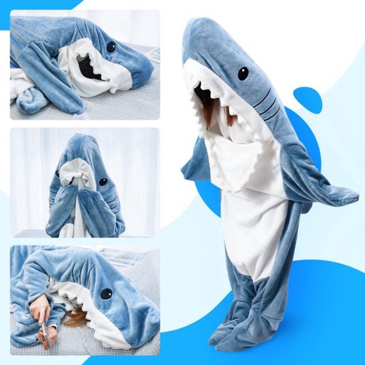 Onesie - Haai Deken - Hoodie Deken - Fleece Deken - Voor Lengte 120CM TOT 140CM — afbeelding 3