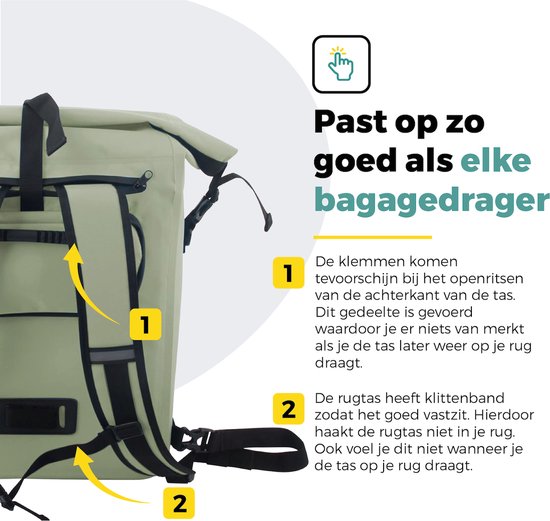 Voltano Luxe Fietstas / Rugtas 28L - Mint Groen - Enkele Pakaftas - 100% Waterdicht - Met Laptop Compartiment