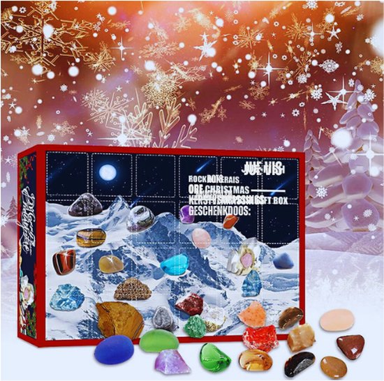 Advent Kalender 2021 Kerst Calendar Rocks - Kerst Countdown Kalender Box met 24 Stuks Mineralen Samples - Aarde Wetenschap Kit - Rock & Mineral Collectie Activity Kit - Kerst Novelty Deco