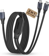 Voomy 2-in-1 USB-C Kabel - 100W Snellader - 480 Mbps Datakabel - 1.2 Meter - USB C naar USB C - Geschikt voor Samsung, Apple MacBook, iPhone 15 & 16 - Nylon - Space Grey