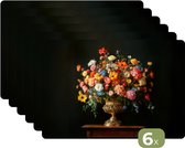 Sets de table - 6 pièces - 45x30 cm - Set de table en plastique - Or - Fleurs - Couleurs - Vase - Dessous de plat - Décoration de table - Accessoires de décoration de table de cuisine