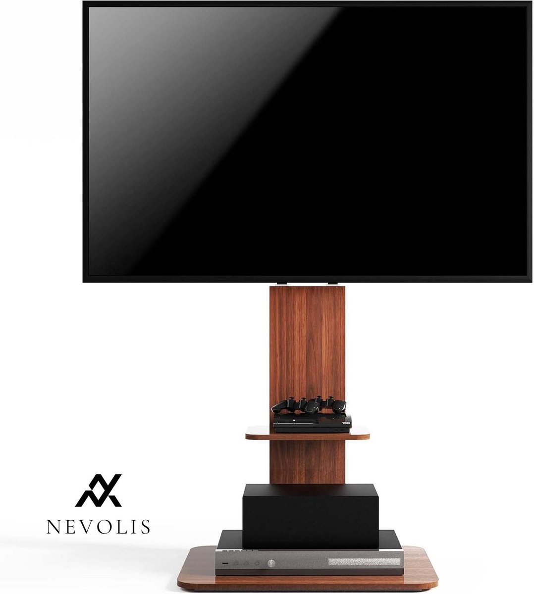 Nevolis wood height adjustable TV stand with shelf universal for 32"-65" VESA 600x400mm up to max 40kgHeight Adjustable TV Holder .