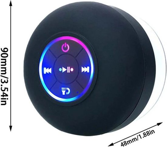 Zwarte Waterdichte LED Bluetooth Douche Luidspreker / speaker met Zuignap - USB Oplaadbaar - Geschikt voor Smartphone, Tablet en PC - IPX-4 van Fancey — afbeelding 2