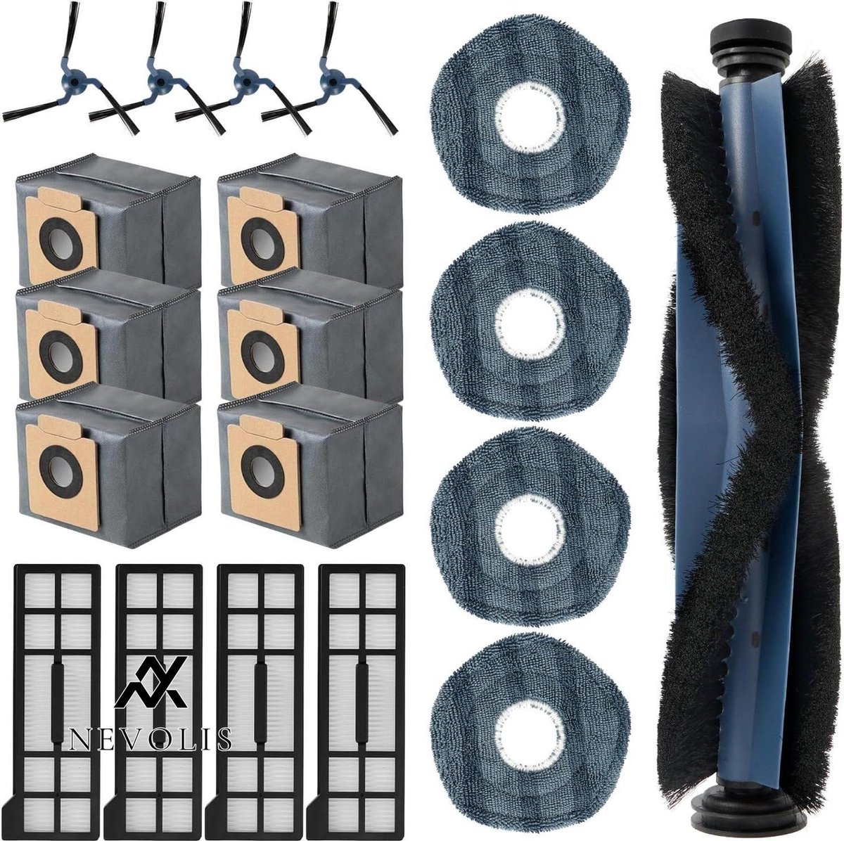 Nevolis Replacement accessories for Vacuum Cleaner Robot - Main Brush Dust Bags HEPA Filters Mops Side Brushes .