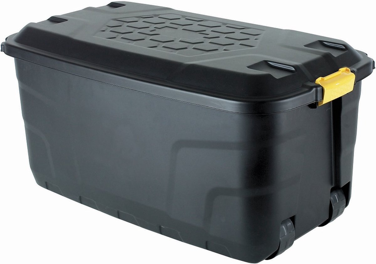 Zwarte opbergkist 110L met wielen en deksel | vergrendelbaar | Easy lock | 380KG+ Laadvermogen