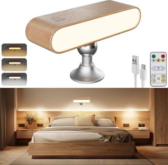 DESGNT LED Wandlamp – Draadloos – Met Afstandsbediening – RGB Kleuren & 5 Heldere Niveaus – 360° Draaibaar – Incl. Batterij – Voor Binnen
