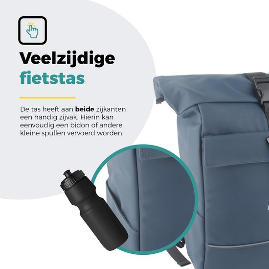Veelzijdige fietsstas met handige zijvakken voor bidons.