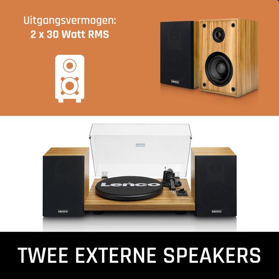 Lenco Platenspeler met Bluetooth - Twee externe Speakers - Ingebouwde Versterker - LS-500OK - Hout — afbeelding 3