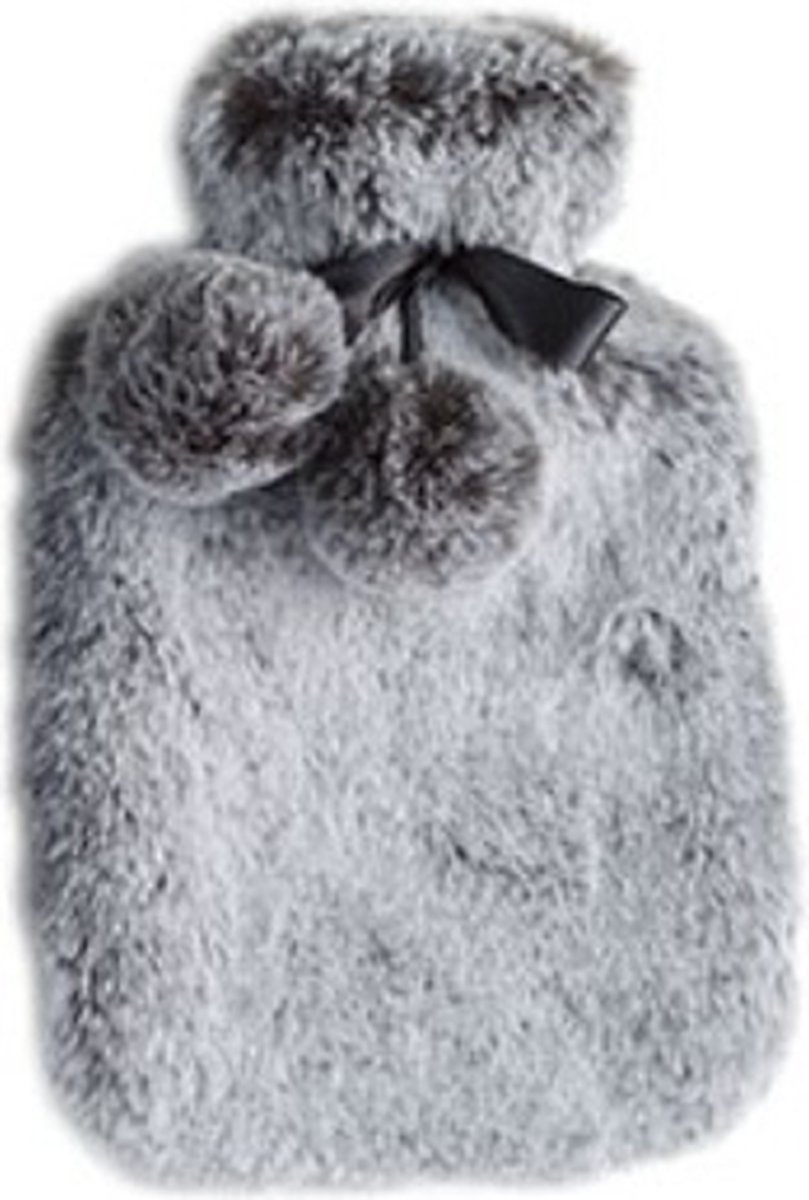 Goedkoopste Cosy & Trendy Warmwaterkruik pels en pompons 2L - 36x20cm - Grijs