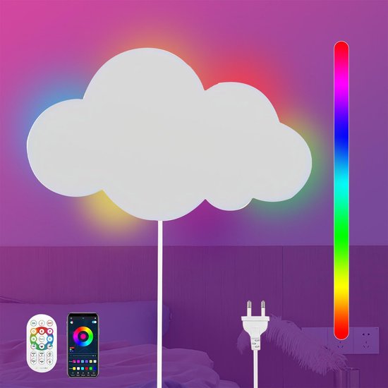 Lights4fun Wolkenlamp, wandlamp, lamp, warmwitte leds, werkt op batterijen, met afstandsbediening en timer, voor kinderkamer, slaapkamer, wandlamp, decoratie, nachtlampje, wit Lights4fun Wolkenlamp, wandlamp, lamp, warmwitte leds, werkt op batterijen, met afstandsbediening en timer, voor kinderkamer, slaapkamer, wandlamp, decoratie, nachtlampje, wit