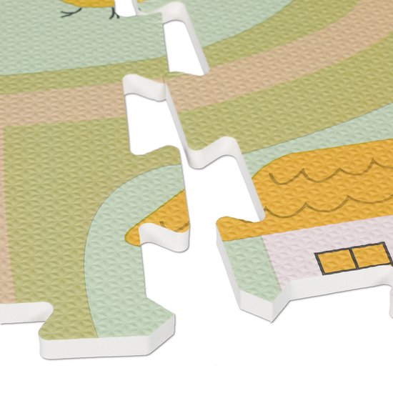 Gedetailleerde close-up van de puzzelverbindingen van de boerderij speelmat.