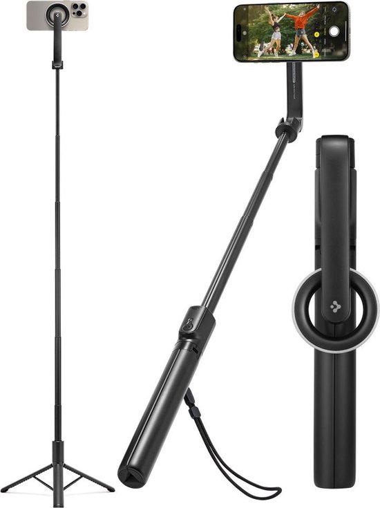 Spigen MagSafe Tripod Selfie Stick - met afstandsbediening - Universeel - 120CM - Zwart
