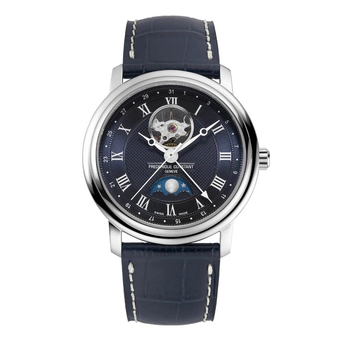 Frédérique Constant Classics Heart Beat FC-335MCNW4P26 Horloge - Leer - Blauw - Ø 40 mm
