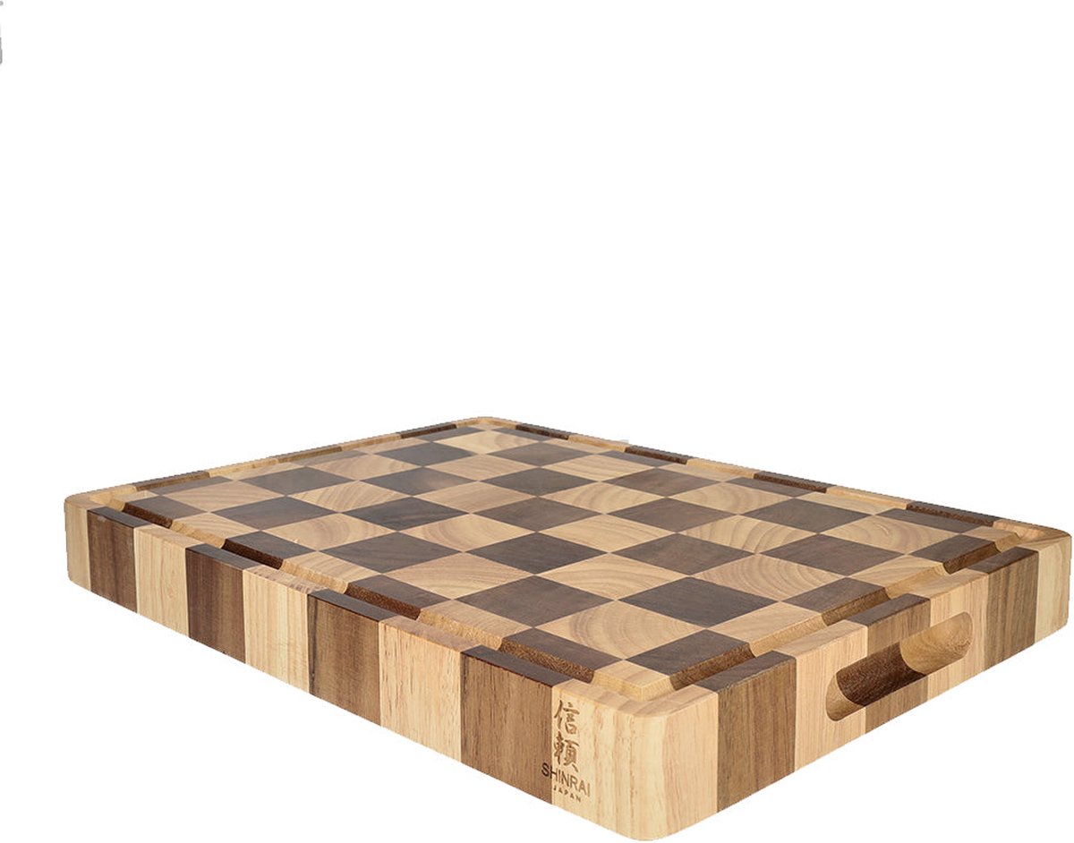 Shinrai Knives - Schaak Snijplank - Luxe Acaciahout - 40 x 30 x 4.5 cm - Duurzaam en Uniek Ontwerp - Broodsnijplank Hout - Hakblok