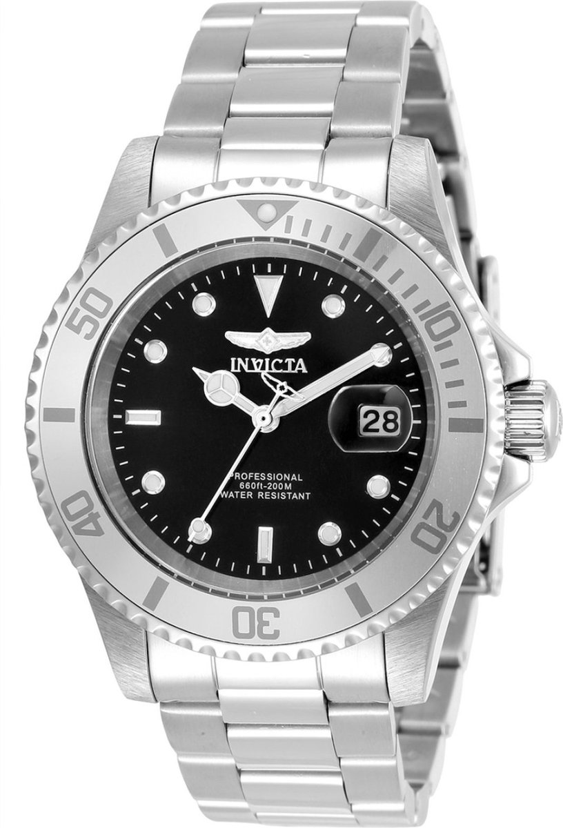 Invicta Pro Diver 34022 Heren Horloge - Waterdicht - Analoog - Quartz Uurwerk - Roestvrij Staal met zwarte Wijzerplaat - 40mm