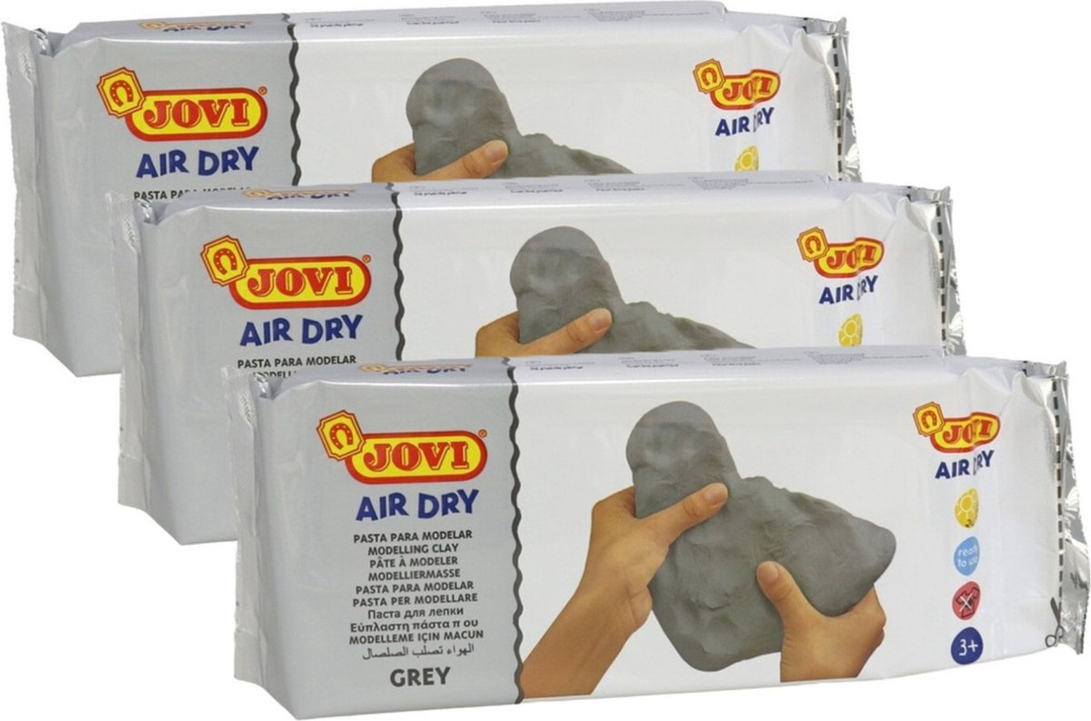 Jovi Zelfhardende klei - 3x - 1 kilo - grijs - speelgoed knutsel/hobby boetseerklei