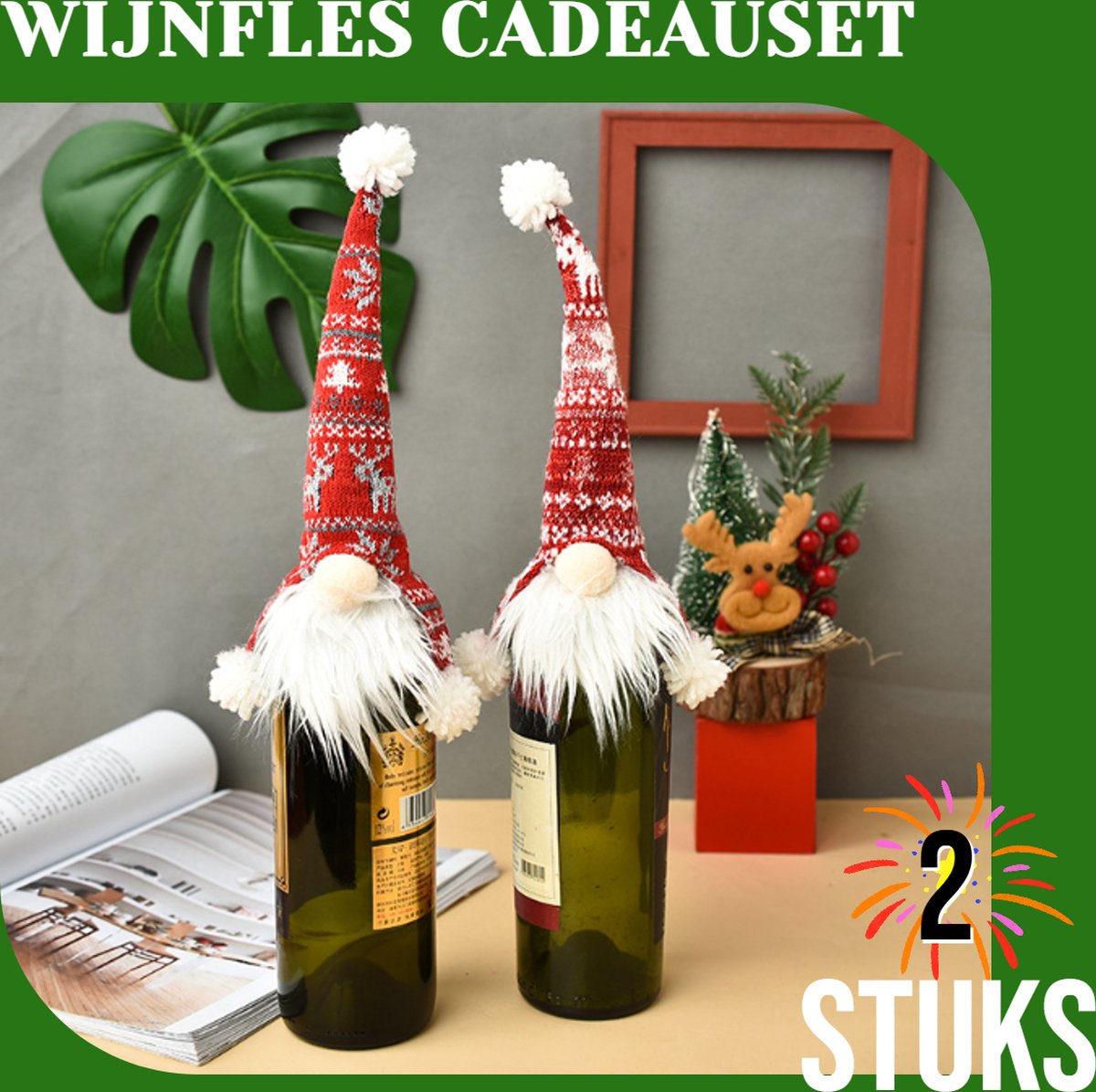 Allernieuwste.nl® Kerst Wijn Fles Hoes Zak Cadeauset - 2 Stuks - Allernieuwste.nl® Decoratieve Verpakking voor Wijn en Cadeaus Set
