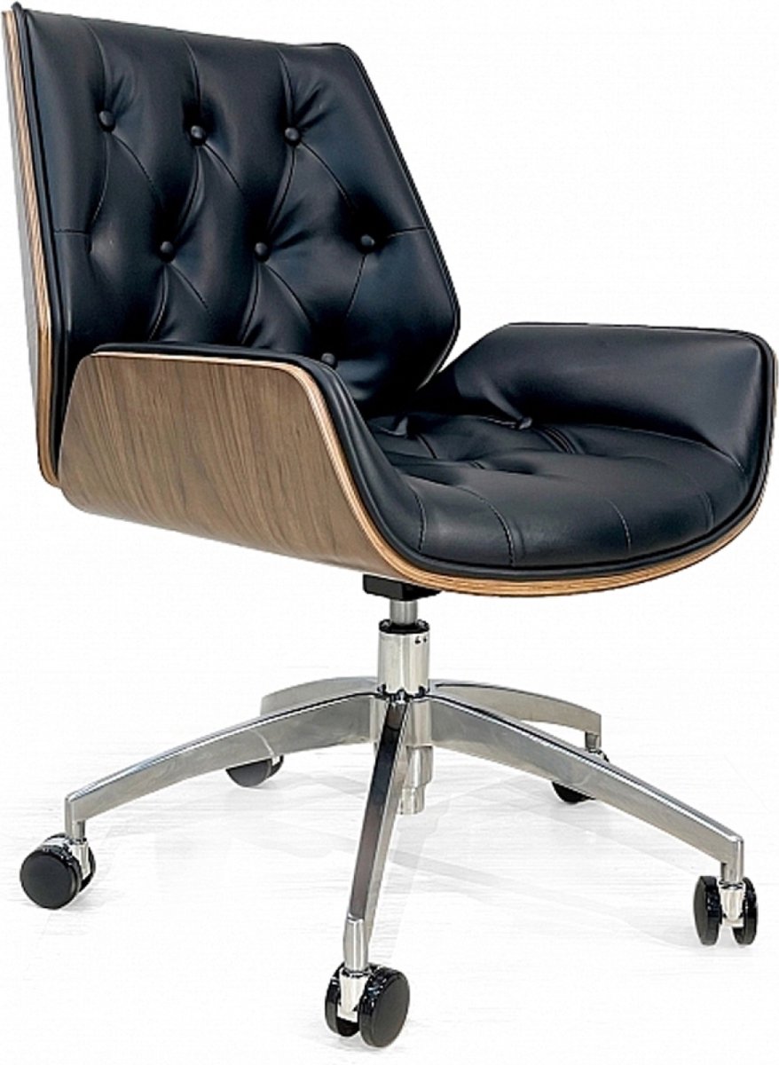 OHNO - Sofia Desk Chair-Black / Walnut Wood - Draaibaar - Verstelbaar - Rolbaar
