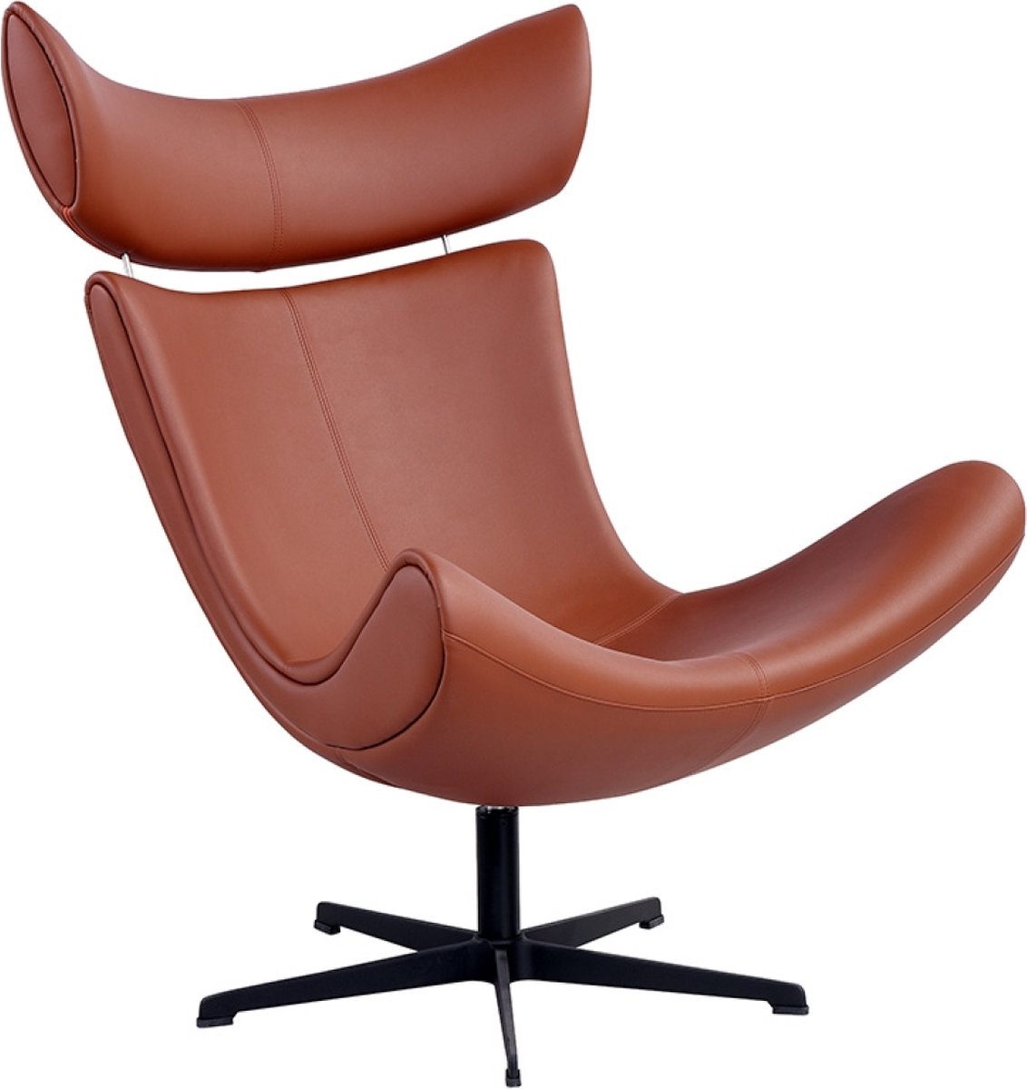 OHNO - Lissabon - Leatherlook Lounge Stoel - Bruin - Draaibaar - Zwart Onderstel