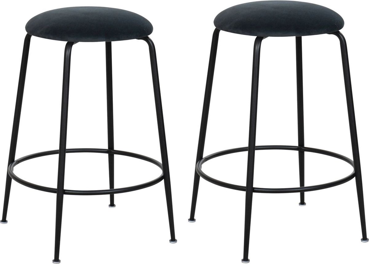 HTfurniture-Zwart barkrukje set van 2 - Fluweel barkruk barkruk - ijzere poeten zwart - Modern