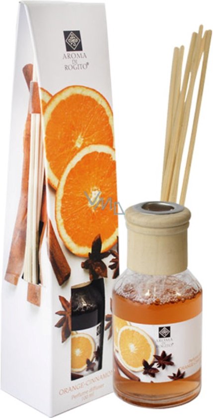 Aroma di Rogito geurverspreider |Geurstokjes met flesje ORANGE - CINNAMON Perfume Diffuser | Interieur geuren |herfst geuren | kerst geuren | 100ML