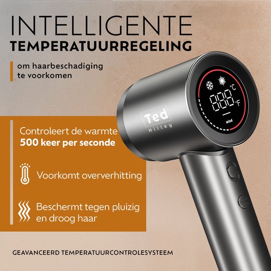 Ted Hilley - Ionische Fohn met Diffuser - Haardroger - Haarfohn - Steil of Krullend Haar - Glanzend en Pluisvrij - [Beste Fohn 2026]